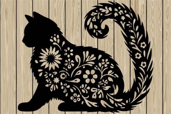 Download Floral Cat Stencil Silhouette SVG - Silhouette svg Collection